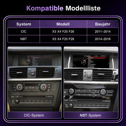 Touchscreen for BMW X3 F25 & X4 F26 with CIC or NBT – Wireless CarPlay & Android Auto