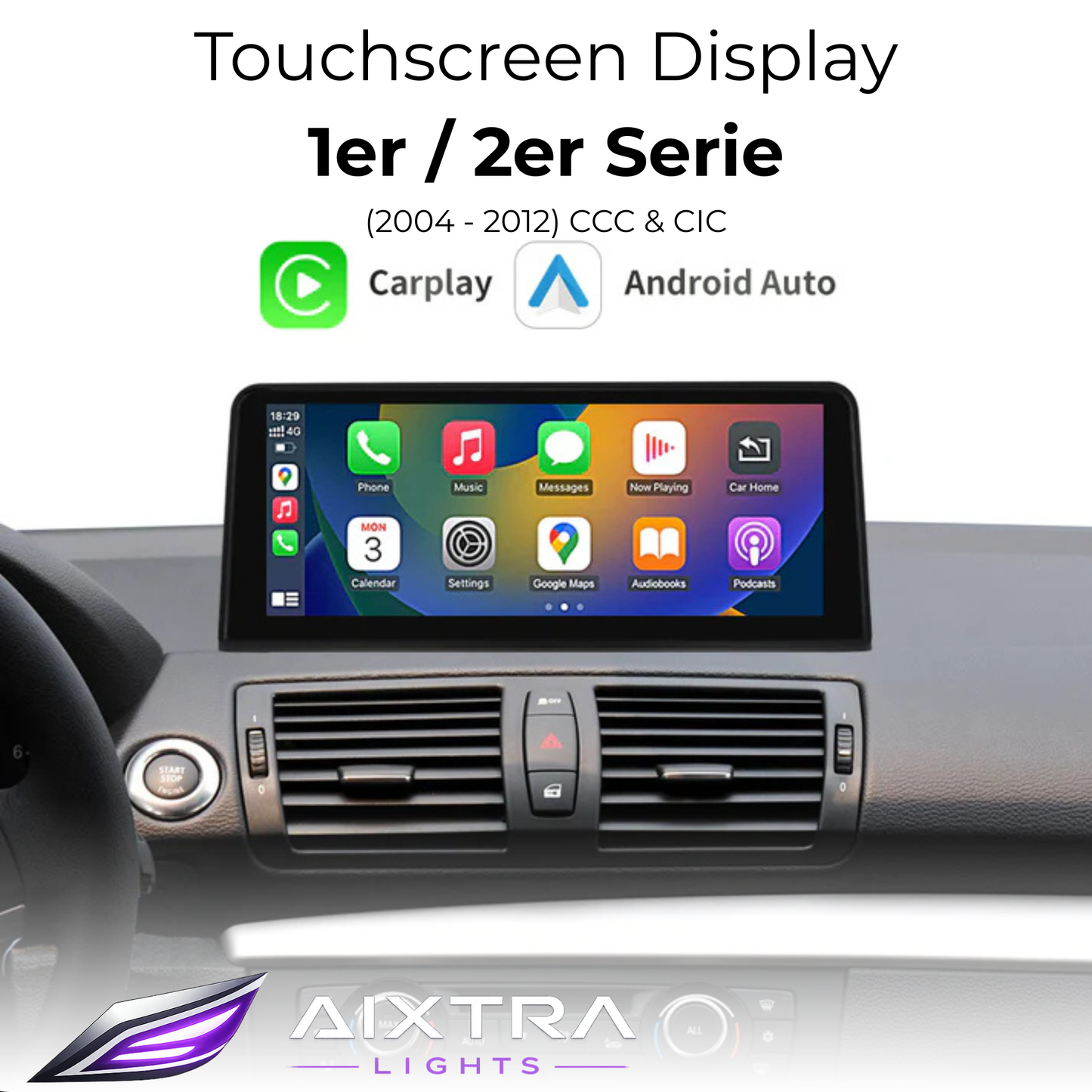 Touchscreen for BMW 1 Series E81–E88 with CCC or CIC – Wireless CarPlay & Android Auto