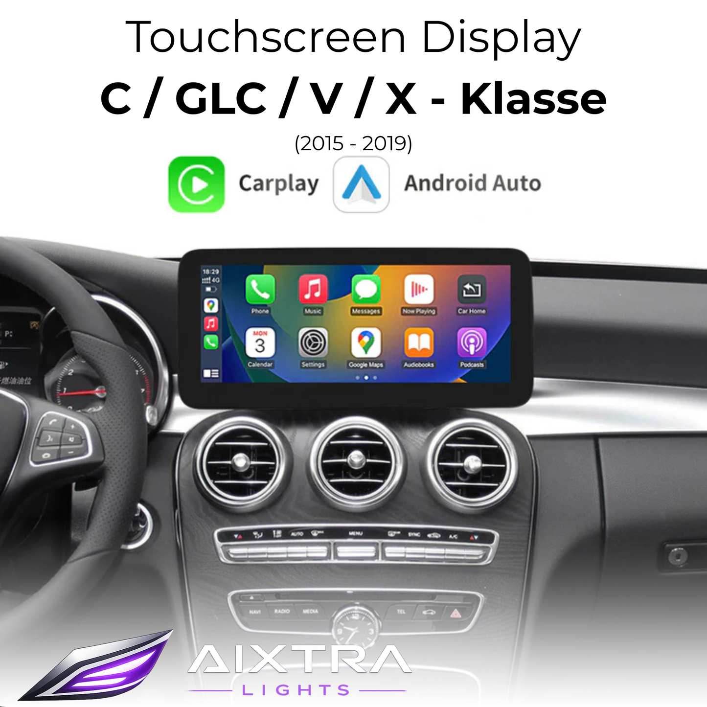 Touchscreen for Mercedes C-Class, GLC & V-Class – Wireless CarPlay & Android Auto