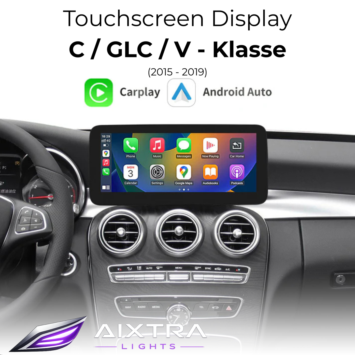 Touchscreen for Mercedes C-Class, GLC & V-Class – Wireless CarPlay & Android Auto