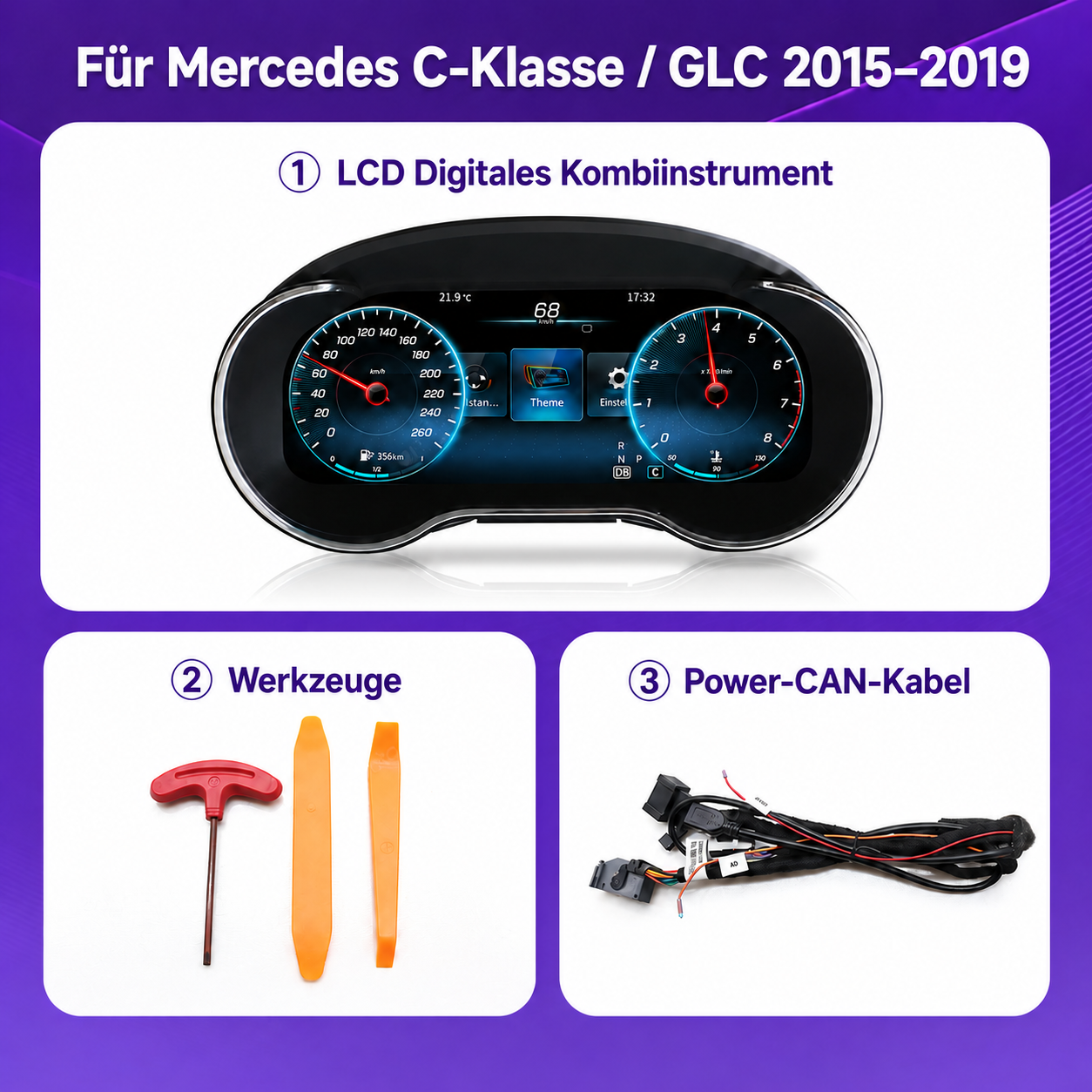 Volldigitales Tacho für Mercedes C-Klasse W205 & GLC X253 – Digital Cockpit