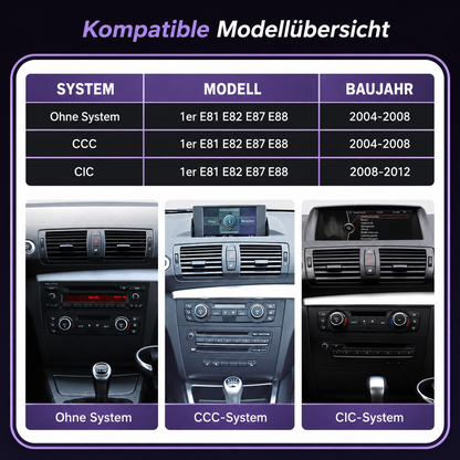 Touchscreen for BMW 1 Series E81–E88 with CCC or CIC – Wireless CarPlay & Android Auto