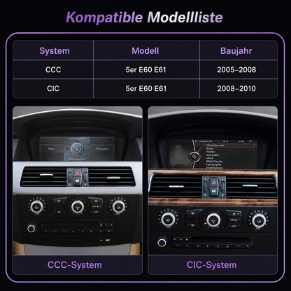 Touchscreen for BMW 5 Series E60/E61 with CCC or CIC – Wireless CarPlay & Android Auto