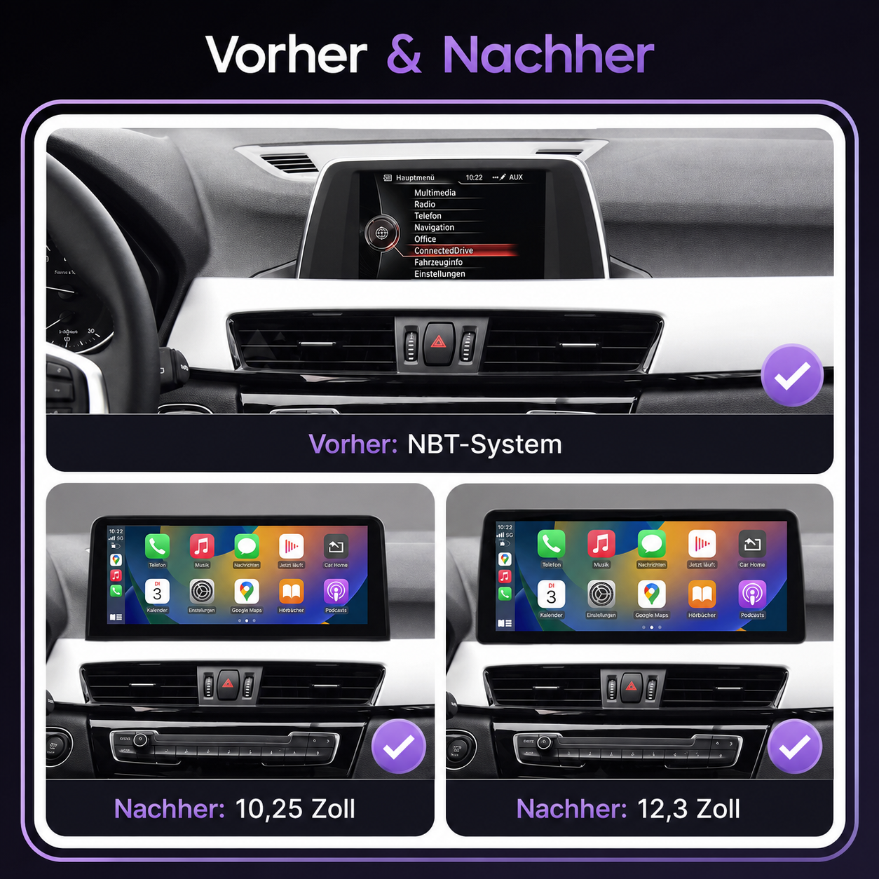 Touchscreen for BMW X1 E84 & F48 with CIC or NBT – Wireless CarPlay & Android Auto