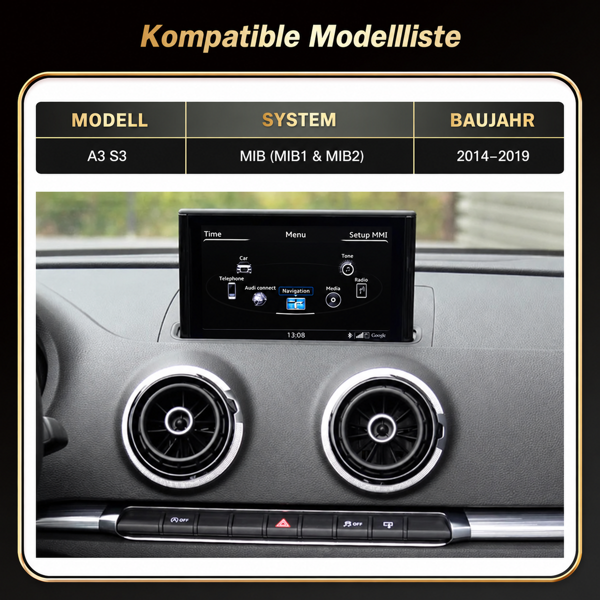 Touchscreen für Audi A3 8V – Wireless CarPlay & Android Auto