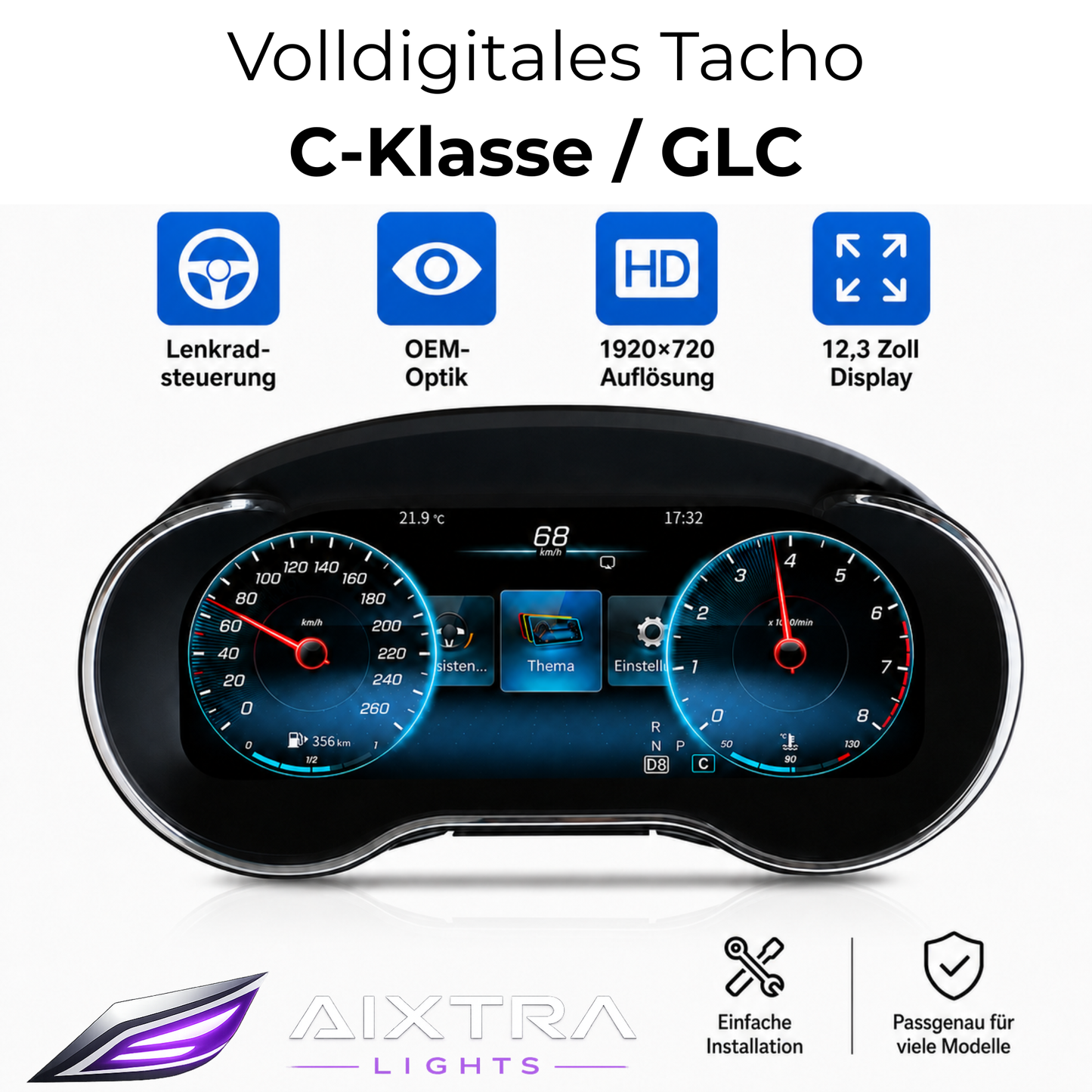 Volldigitales Tacho für Mercedes C-Klasse W205 & GLC X253 – Digital Cockpit